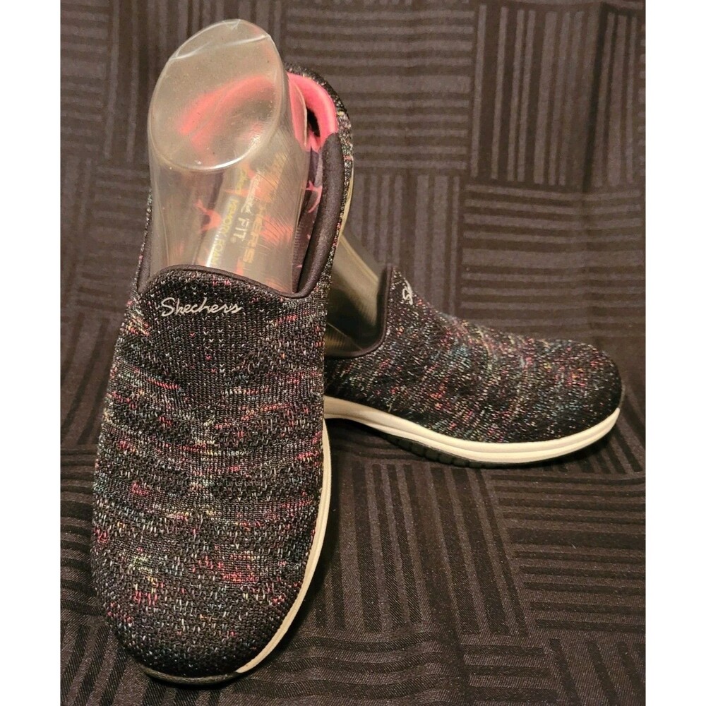 Skechers Women's 8 Relaxed Fit Air Cooled Memory Foam Slip On Shoes Black Fleck